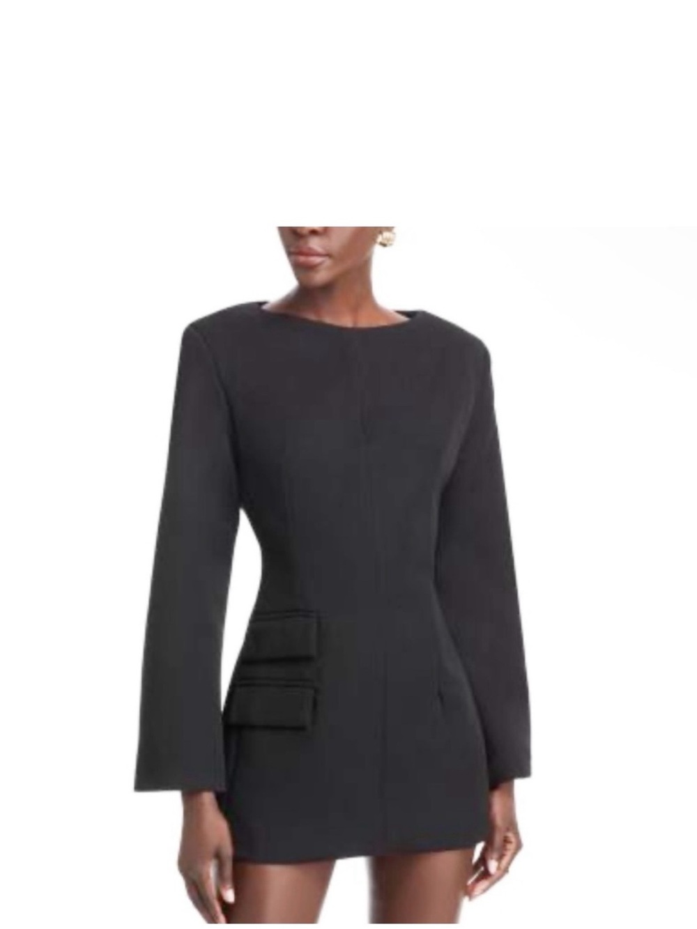 Nonchalant Black Long-Sleeve Mini Dress with Side Flap Pocket